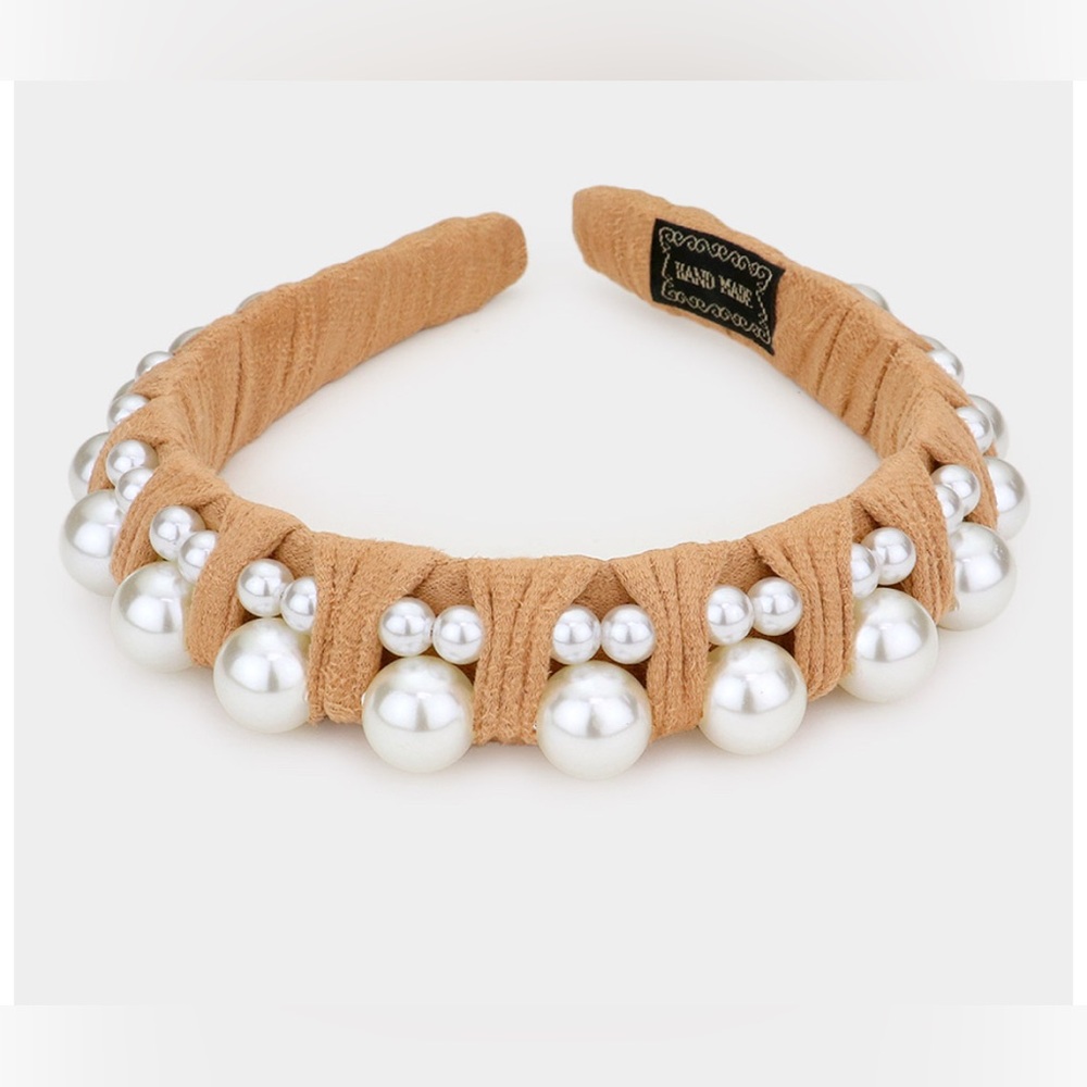 Beige and Pearl Handmade Headband